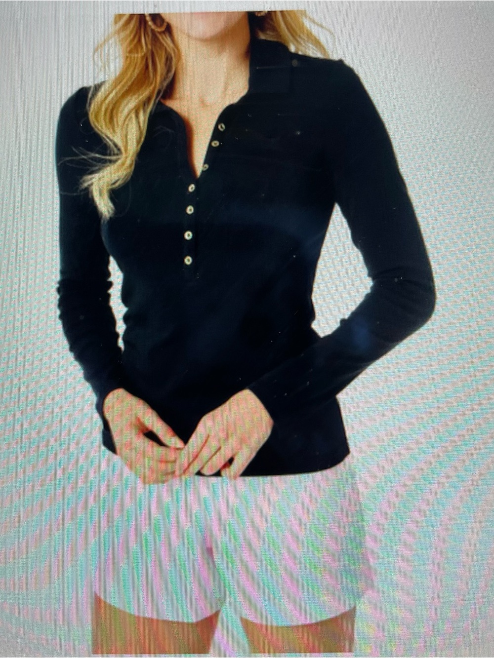 Lilly Pulitzer Black Onyx Reema Polo Shirt Gold Buttons